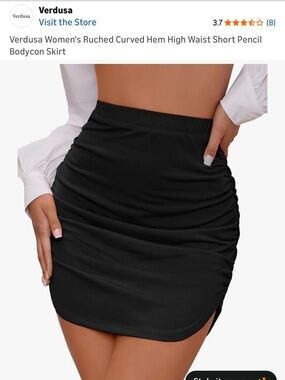 Black Ruched High-Waist Pencil Mini Skirt